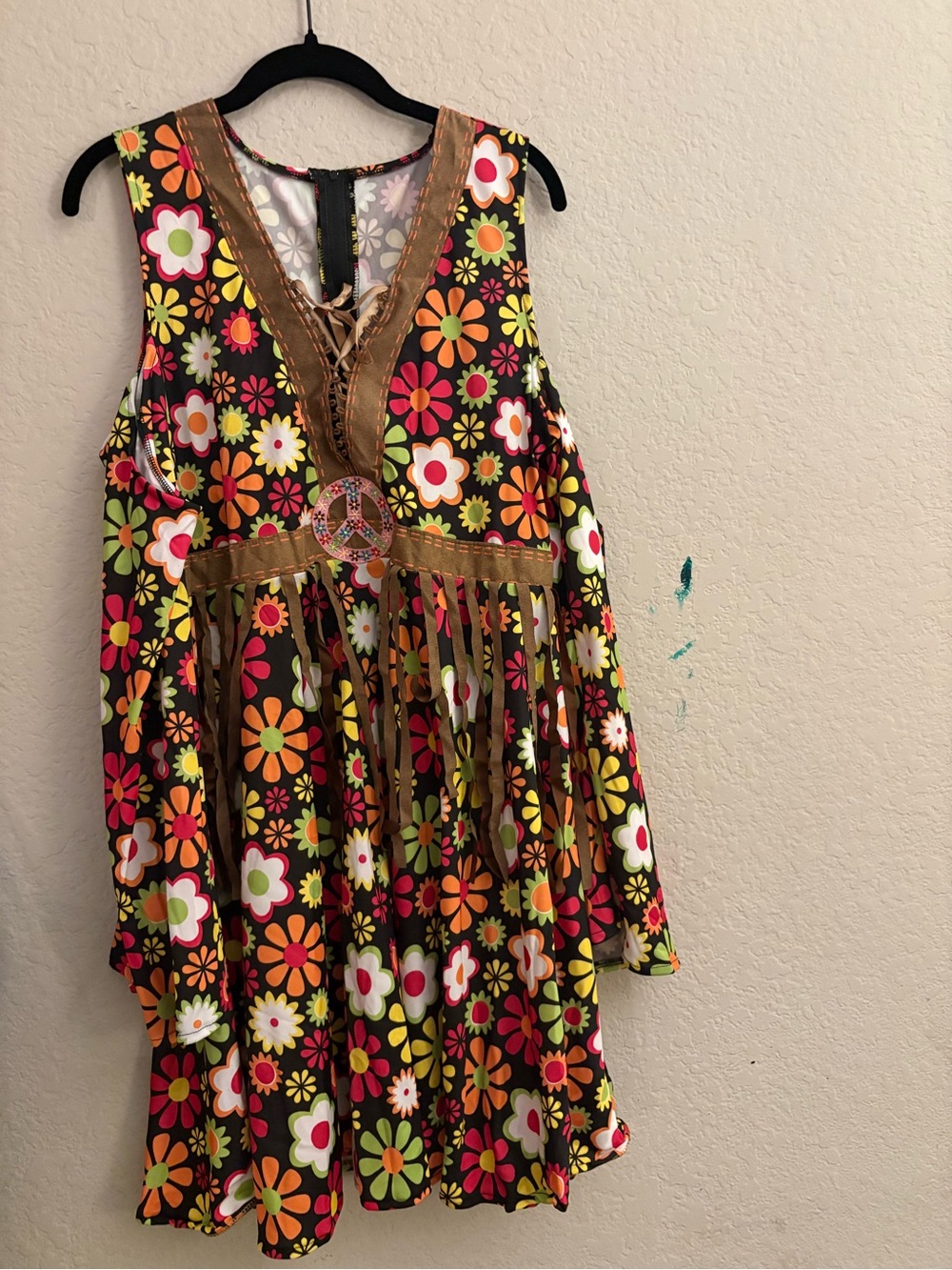 Leg Avenue Black Floral Fringe Hippie Dress with Headband and accessories 1X